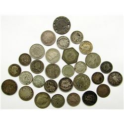 30 - SILVER FOREIGN COINS - ALL SMALL IN SIZE
