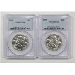 1955 & 1963 FRANKLIN HALF DOLLARS PCGS MS64