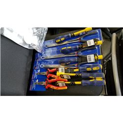 LOT OF 6 NUT DRIVERS AND 2 KNEEDLE HOSE PLIERS AND 3 NEW LONG NOSE DOUBLE X PLIERS