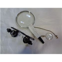 JEWELERS GLASSES, MAGNIFYING GLASS, AND MONOCOLE