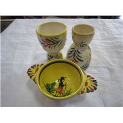 THREE PIECES FRENCH QUIMPER POTTERY