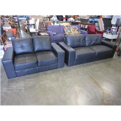 BLACK LEATHER 3 SEATER COUCH AND MATCHING LOVE SEAT