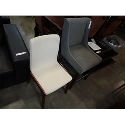 GREY UPHOLSTERED BAR STOOL AND WOOD FRAMED TAN UPHOLSTERED CHAIR