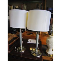 PAIR OF BRUSHED EMTAL TABLE LAMPS