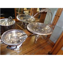 SILVER PLATE, ICE BUCKET W/ TONGS, AND SERVING DISH