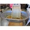 Image 1 : ANTIQUE PAINTED WASH TUB W/ WASHBOARD