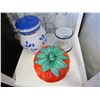Image 3 : LARGE CERAMIC JAR W/ LID AND CERAMIC STRAWBERRY W/ LID AND SMALL PEDESTAL