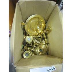 BOX OF BRASS CANDLE STICKS