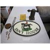 Image 1 : CAST IRON HORSE SIGN, HERCULES CATHOLIC BOOK, AND PRAYER BEADS