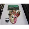 Image 1 : HORN HANDLE SERVING FORK AND KNIFE, ART GLASS PAPER WEIGHT, AND MASK