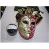 Image 2 : HORN HANDLE SERVING FORK AND KNIFE, ART GLASS PAPER WEIGHT, AND MASK