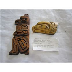 HANDCARVED NATIVE THUNDERBIRD WALL PLAQUE SIGNED BY RUEBEN WILLIAMS AND HAND CARVED NATIVE HAIDA FIG