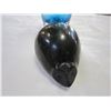 Image 2 : BLUE ART GLASS VASE AND STONE CARVED SEAL