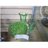 Image 1 : 2 GREEN DEPRESSION GLASS VASES AND GLASS BOWL W/ FROG
