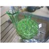 Image 2 : 2 GREEN DEPRESSION GLASS VASES AND GLASS BOWL W/ FROG