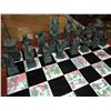 Image 2 : CARVED CHESS BOARD W. SOAPSTONE CHESS PIECES