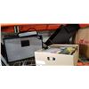 Image 1 : PLASTIC FILE DRAWER, ELECTRONICS, KEYBOARD, BOX MUSIC CDS, AND CD RACK