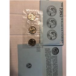 1980 US Mint P D S 3 Coin Susan B Anthony Dollars Set in Original Package