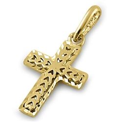 *** FEATURE ITEM *** NEW PENDANT - SOLD 14K YELLOW GOLD HEART CROSS DESIGNED PENDANT - INCLUDES CERT