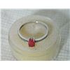 Image 2 : ***NEW*** RING - SOLITARE OVAL FACETTED RUBY WITH 2 SHOULDER DIAMONDS IN STERLING SILVER SETTING - S