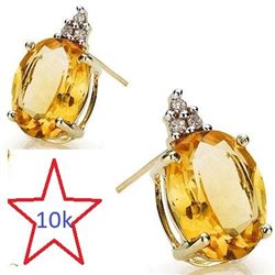 *** NEW *** EARRINGS - AMAZING 3.15 CT CITRINE & 6 GENUINE DIAMONDS IN 10K SOLID YELLOW GOLD SETTING