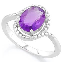 *RING - 1 3/5 CARAT AMETHYST & GENUINE DIAMONDS IN 925 STERLING SILVER SETTING - SZ 8 - INCLUDES CER