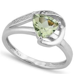 *RING - 1 CARAT GREEN AMETHYST & 2 GENUINE DIAMONDS IN 925 STERLING SILVER SETTING - SZ 8 - INCLUDES