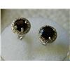 Image 2 : EARRINGS - ROUND FACETED BROWN SMOKEY TOPAZ & DIAMONDS IN STERLING SILVER SETTING - POST & BUTTERFLY
