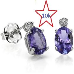 *** NEW *** EARRINGS - EXCLUSIVE 0.80 CT GENUINE TANZANITE & 2 GENUINE DIAMONDS IN 10K SOLID WHITE G
