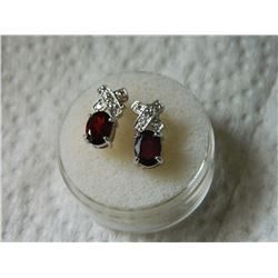 EARRINGS - NEW GARNET & DIAMONDS IN STERLING SILVER SETTING - POST & BUTTERFLY BACKING - RETAIL ESTI
