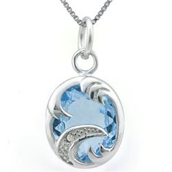 NECKLACE -  4.406 CARAT TW BLUE TOPAZ & GENUINE DIAMOND IN PLATINUM OVER 925 STERLING SILVER SETTING