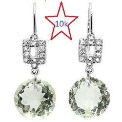 *** NEW *** EARRINGS - PRETTY 6.46 CT GREEN AMETHYST & 16 GENUINE DIAMONDS IN 10K SOLID WHITE GOLD S