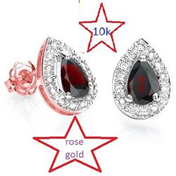 *** NEW *** EARRINGS - CHARMING 1.04 CT GARNET & 28 GENUINE DIAMOND IN 10K SOLID ROSE GOLD SETTING -