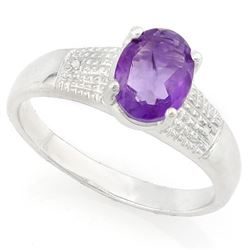 RING - 1 CARAT AMETHYST & DIAMOND IN 925 STERLING SILVER SETTING -  SZ 7 - RETAIL ESTIMATE $350