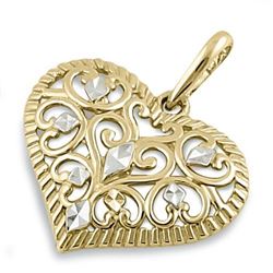 *** FEATURE ITEM *** NEW PENDANT - DAZZLING SOLD 14K YELLOW & WHITE GOLD FILIGREE HEART DESIGNED PEN