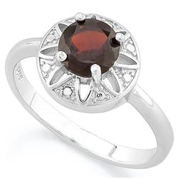 RING - 1 CARAT GARNET & DIAMOND IN 925 STERLING SILVER SETTING - SZ 8 - RETAIL ESTIMATE $450
