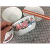 Image 3 : BOWL SET  (VINTAGE)  *ENAMEL & FLORAL BOWL SET*