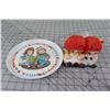 Image 1 : LOT OF RAGGEDY ANN AND ANDY BEDSIDE LIGHT & PLATE * WORKING *