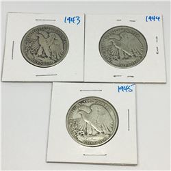 LOT OF 3 USA 50 CENT PIECES (SILVER) *1943-44-45*