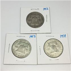 LOT OF 3 USA 50 CENT PIECES  (SILVER) *1952-53-54*