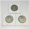 Image 2 : LOT OF 3 USA 50 CENT PIECES  (SILVER) *1952-53-54*