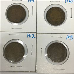 LOT OF 4 LARGE  PENNIES (CANADIAN) *1912-13-19-20*