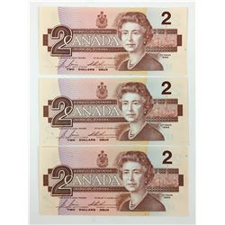 LOT OF 3  $2.00 BANK NOTES (CANADIAN) *CONSECUTIVE SERIALS 1986*