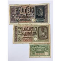 LOT OF 3 NAZI GERMAN BANK NOTES