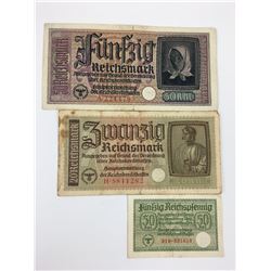 LOT OF 3 NAZI GERMAN BANK NOTES