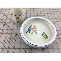 HAND PAINTED CHILDREN’S MUG & BOWL (WOLF CUBS)