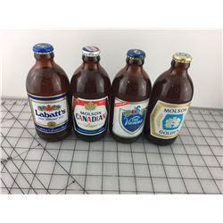 LOT OF 4 STUBBY BEER BOTTLES (UNOPENED OV, MOLSON, LABATT) *VINTAGE*