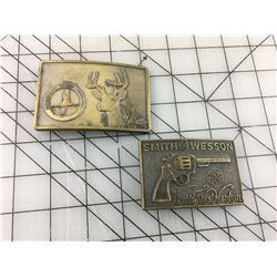 LOT OF 2 VINTAGE BELT BUCKLES (SMITH & WESSON, SASKATCHEWAN)  *WILDLIFE *