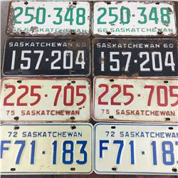 LOT OF MATCHING LICENSE PLATES (SASKATCHEWAN) *60-66-72-75*