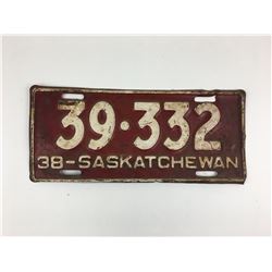 LICENSE PLATE (SASKATCHEWAN) *1938*